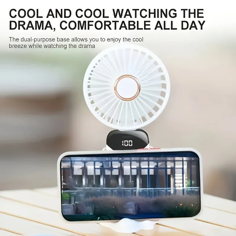 Portable Mini Fan With 5 Speeds LED USB Rechargeable Charging Small Foldable Battery Fans Handheld Desk Bedroom Indoor Outdoor