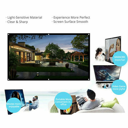 16:9 Portable Foldable Projector Screen, Wall Mount Projection Screen with Grommets, Indoor Outdoor Movie Screen