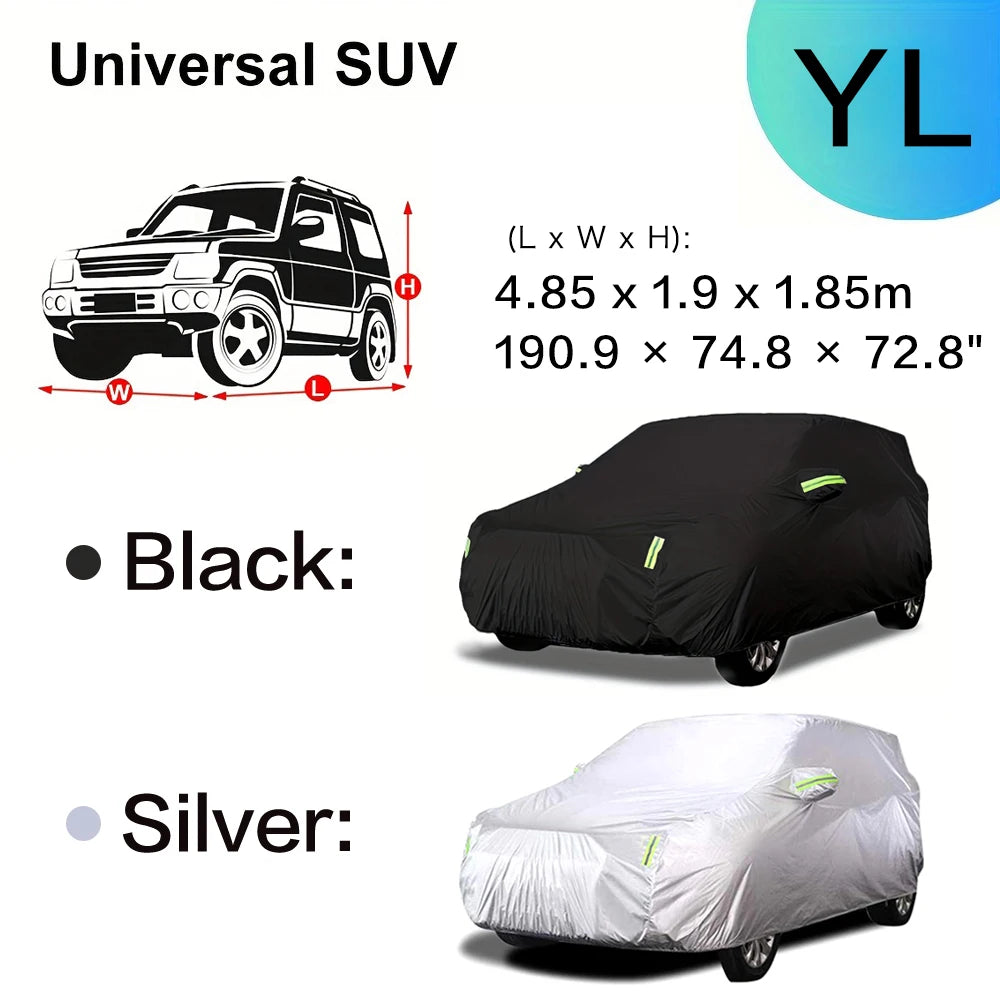 Car Cover Protect Outdoor Exterior Anti Sun Snow UV Winter Summer SUV Sedan Auto Sunshade Dustproof Waterproof Black Silver