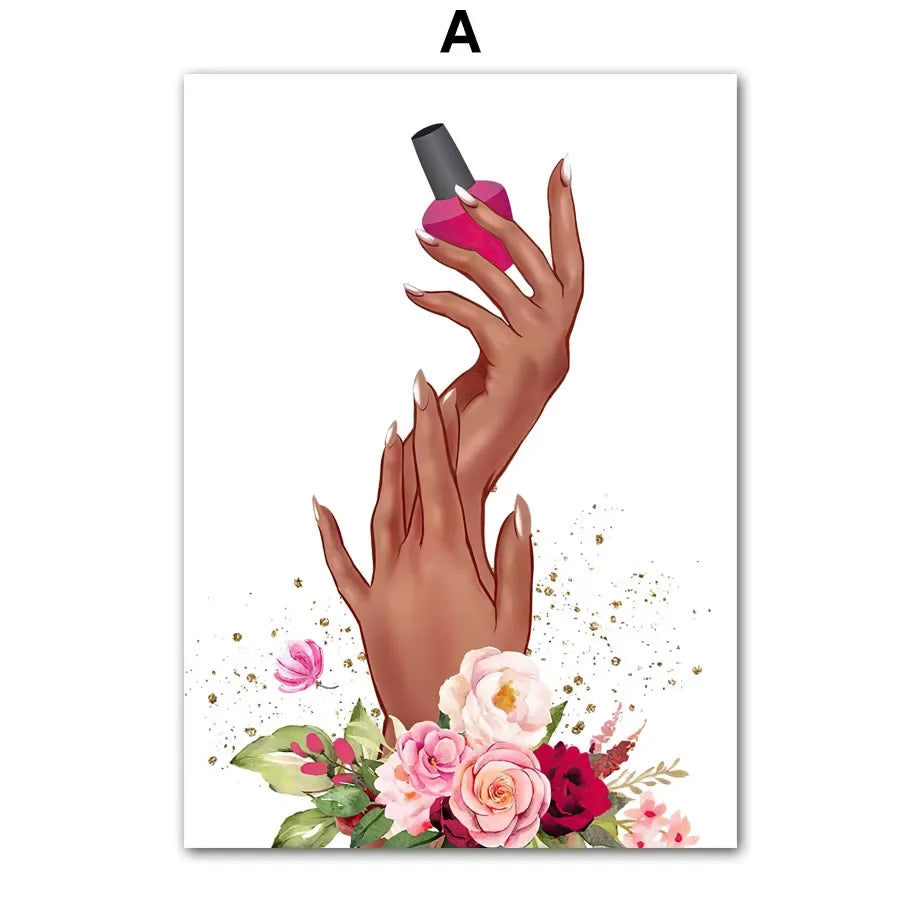 Wall Art Canvas Painting Flower Fashion Girl Lovely Hands Nail Polish Art Salon Decor Poster And Print Living Room Wall Pictures