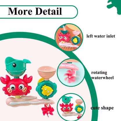 Water Bath Toy Baby Play in Crab Waterwheel Children Flower Water Gun Fun in Shower Bathtub with Suction Cup in Wall Kid Gift