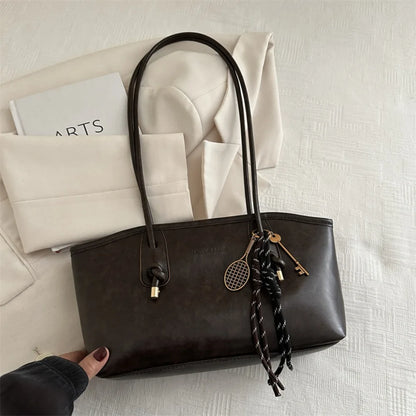 Y2K Fashion New Large Capacity Work Shoulder Bag Solid Color Simple Lady Handbags PU Leather Tote Bag Women Female
