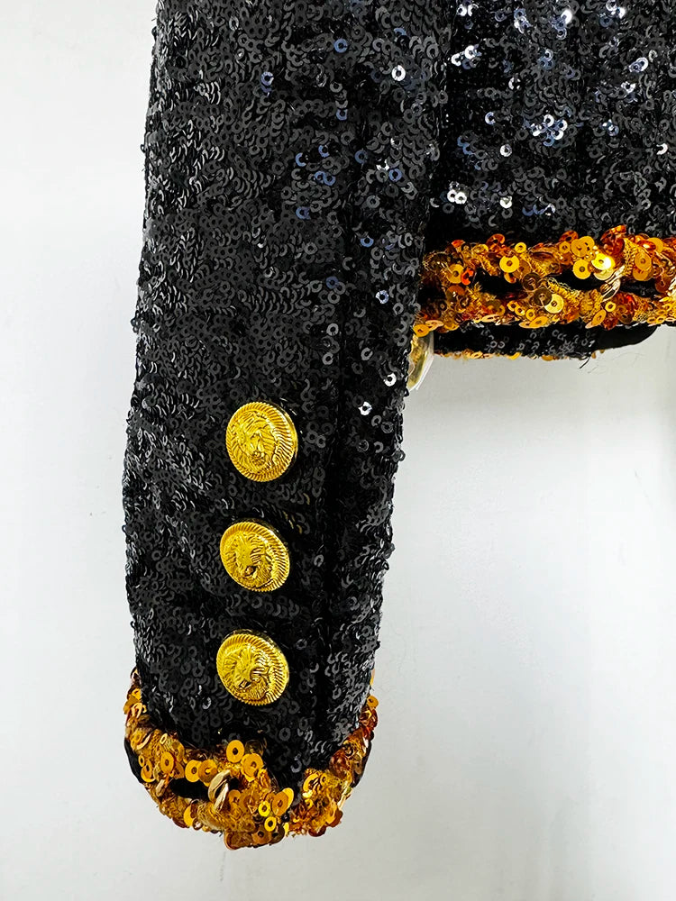 HIGH STREET Newest Fashion 2024 Designer Women's Gold Chains Sequined  Jacket