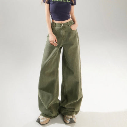 KSTUN Women's Jeans Green Wide Leg Denim Pants High Waist Straight Loose Streetwear Fashion Woman Khaki Jeans Female Baggy Pants
