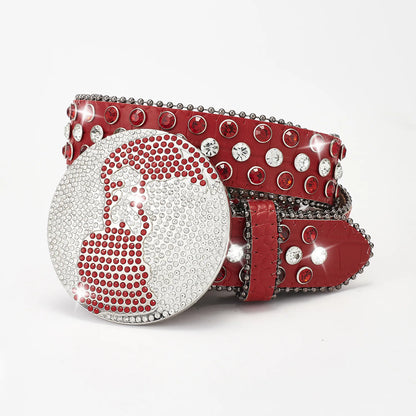 Western Leather belt BlingBling Diamond round buckle water Crystal diamond belt punk style Unisex PU Synthetic belt