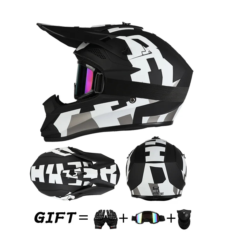 Off Road Motorcycle Helmet Rally Downhill Full Helmet Riding with Goggles Suitable for All Seasons for Men Women and Children