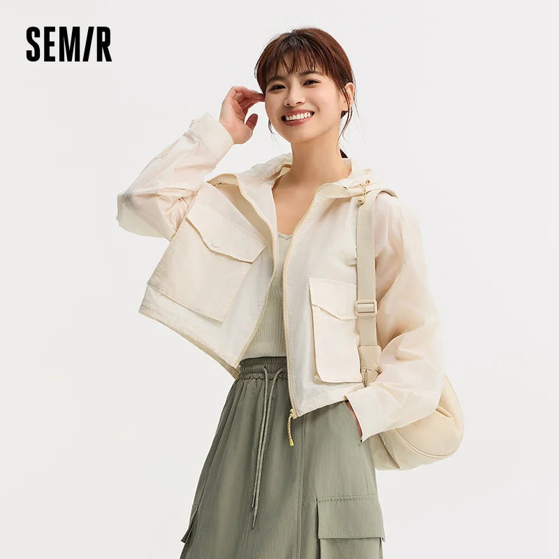 Semir Jacket Women Cropped Oversize 2025 New Summer Hooded Sun Protection Textured Coat for Outdoor Activities