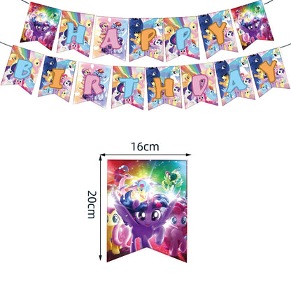 My Little Pony themed children's birthday party supplies, girls' first birthday tablecloth, tableware, paper cups, flag-raising