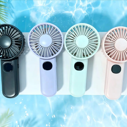Portable Handheld Fan with Digital Battery Display, Foldable & Neck Hanging Design, 5 Adjustable Wind Speeds