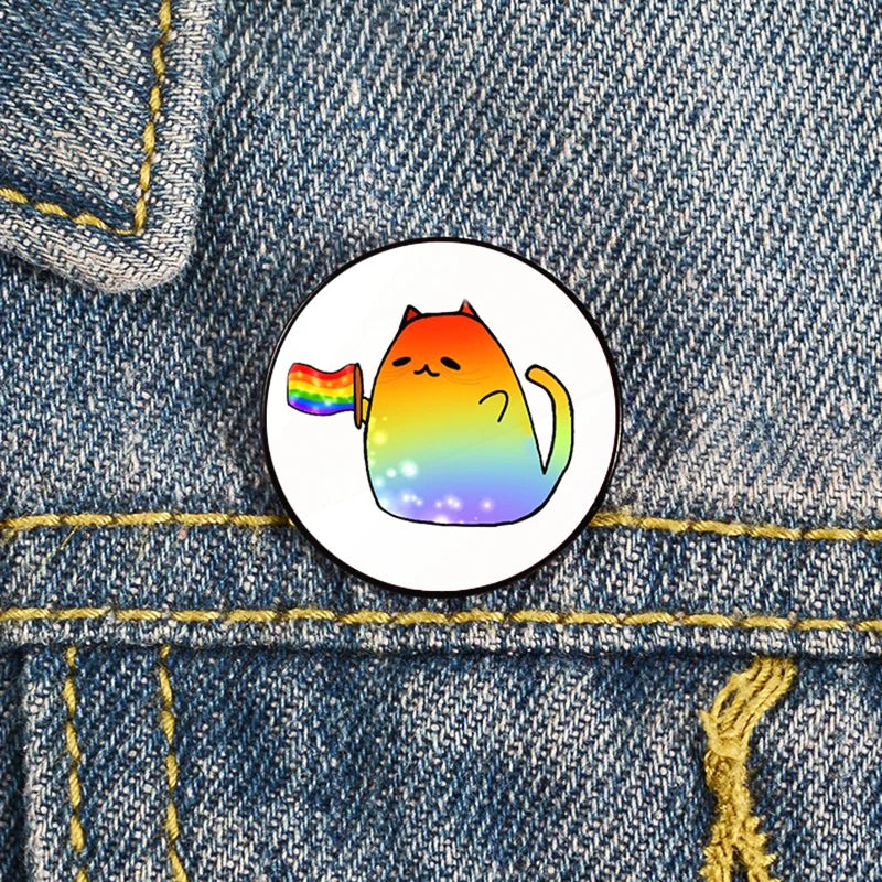 Lapel teacher tote Bag backpacks Badge Cartoon gift Pines Brooch for women Non Binary Pride cat Pins Custom cute Pines Shirt