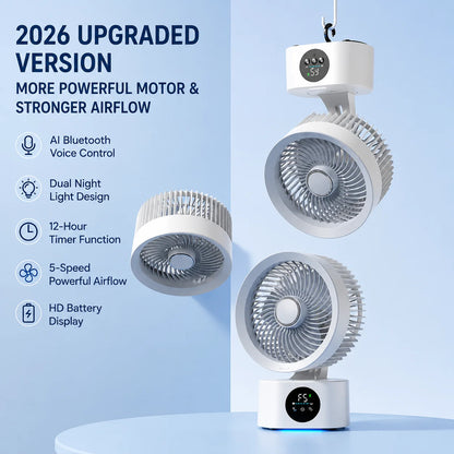 Portable Wall-Hanging Fan With Remote Control Smart Voice Rechargeable USB Household Electric Folding Fan Nightlight Air Cooler