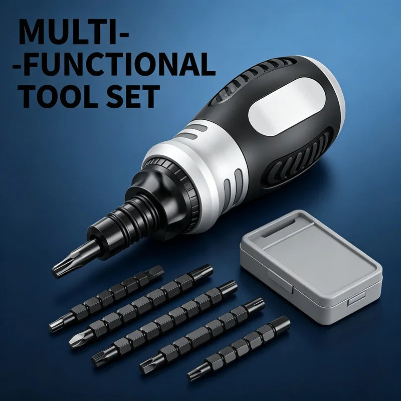 Non Slip Short Handle Ratchet Screwdriver Set 12 Multi Shape Double Head Bits Electronic Toy Repair Maintenance Supply