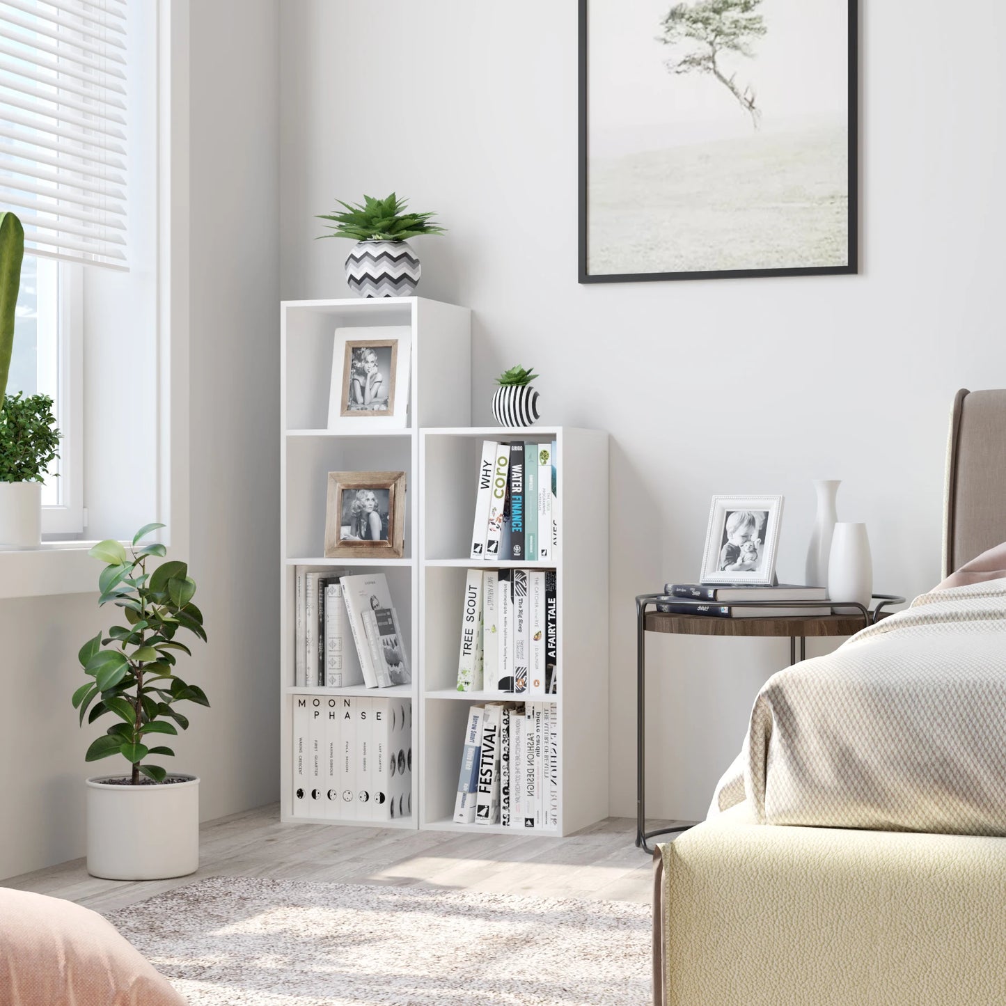 Getone Small Bookcase, White Bookshelf, 3 Cubes Storage Unit, Living Room Bookcase Wooden 30x30x80cm