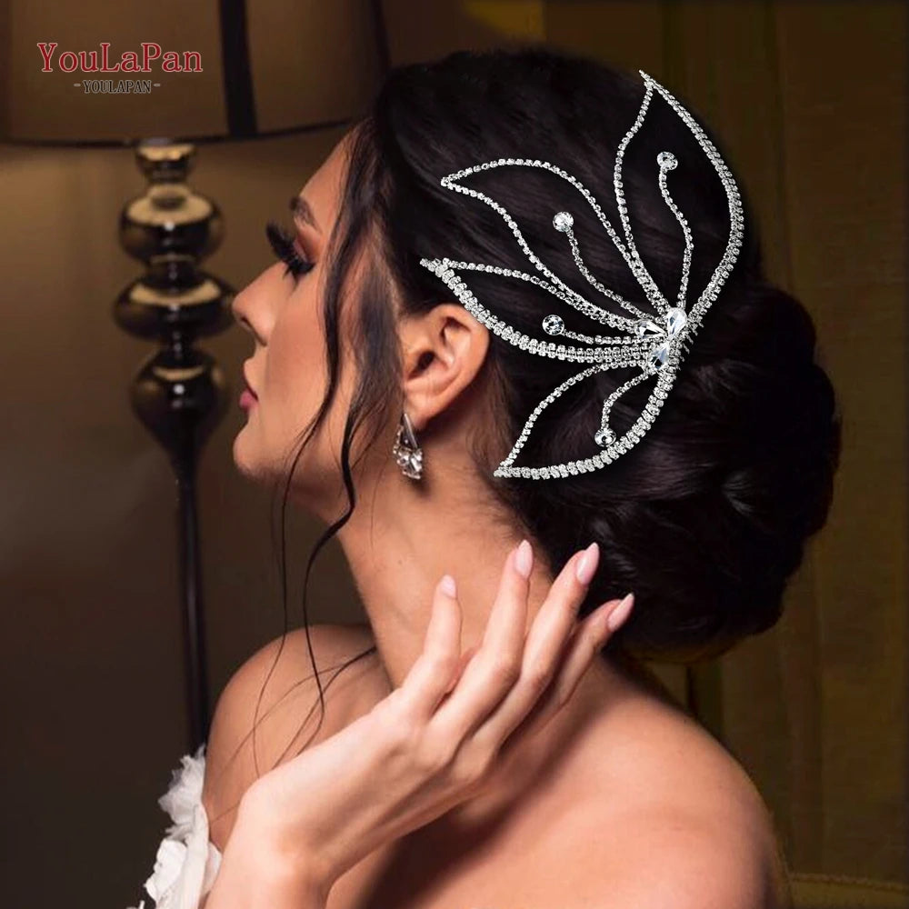 YouLaPan Crystal Leaves Hair Comb Bridal Wedding Hair Accessories Handmade Fashion Woman Rhinestone Flower Headwear HP621