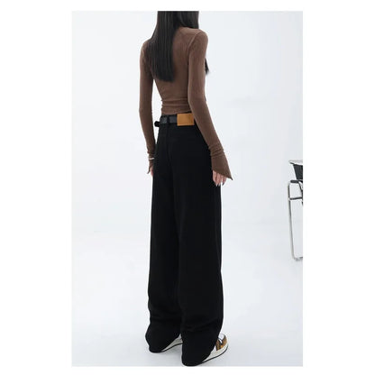 Womens Jeans High Waist Slim Fit Personality Denim Trousers Autumn Winter New Blue Loose Straight Wide Leg Drag Thin