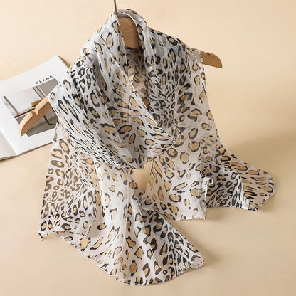 1pc Women Chiffon Classic Leopard Print Scarf Fashionable Comfortable Breathable Shawl Lightweight Headscarf Muslim HIjab Wraps