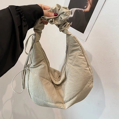 Fashionable Nylon Pleated Shoulder Bag Portable Drawstring Crossbody Bag Underarm Bag  INS Korean Style Hand Bag Outdoor