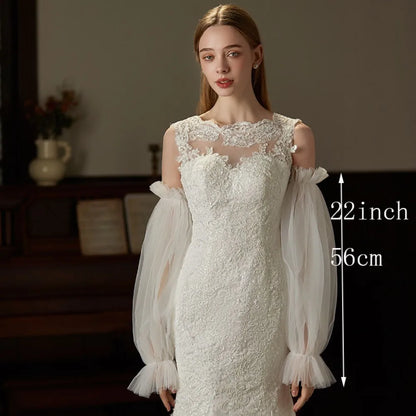 Elegant Yarn Bridal Arm Sleeves Pleated Lace Breathable Wedding Long Sleeves Thin Lantern shaped Detachable Sleeves Women