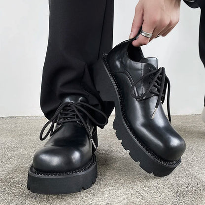 Original formal dress shoes for men thick soled big toe derby shoes casual leather shoes black Oxford shoes trendy, Korean style