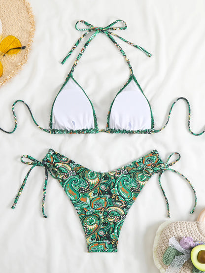 2026 Halter Triangle Bikinis Printed Swimsuit Women Sexy String Swimwear Female Bathers Swimming Bathing Swimming Swim Suit
