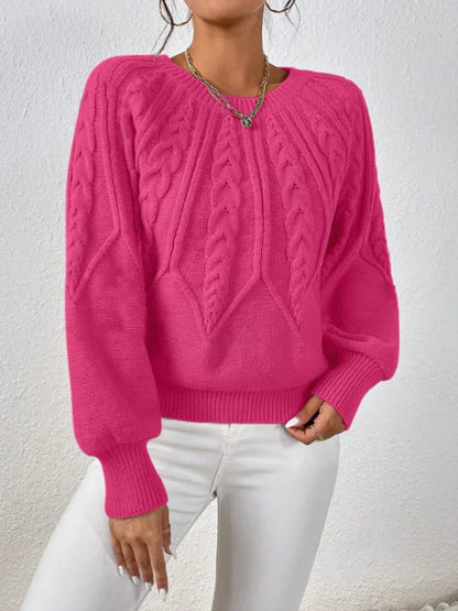 2025 Autumn/Winter New Women's Solid Color Cable Knit  Pullover Sweater Basic Soft Sweaters For Women Jacquard Tops