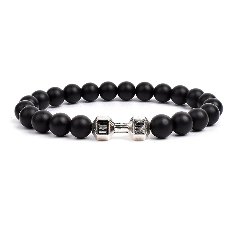 Dumbbells For Men Beads Bracelet Natural Black Volcanic Lava Stone Energy Barbell Fashion Bracelets Bangles Handmade Jewelry