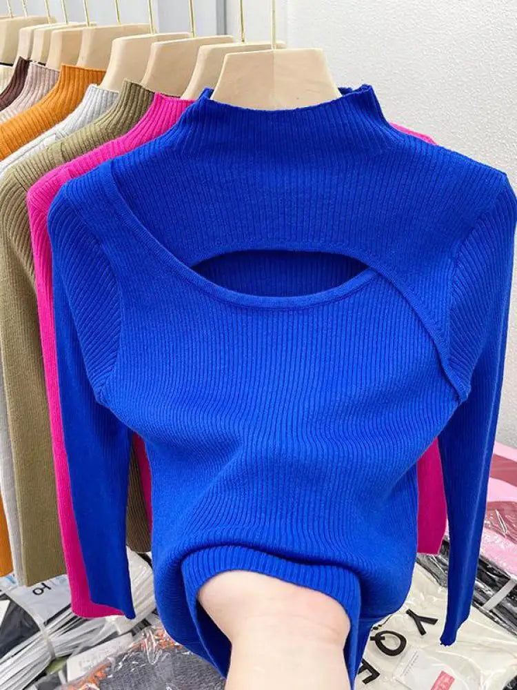 2025 Autumn Winter Sexy Hollow Out Women Sweaters Tops Slim Vintage Jumper Soft Warm Pull Female Casual Pullover Knitted Sweater