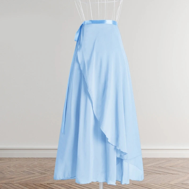 Women Ballet Dance Skirt Asymmetric Long Dance Skirt Wrap Skirt with Tie Waist Skate Over Scarf Skirt Dancewear