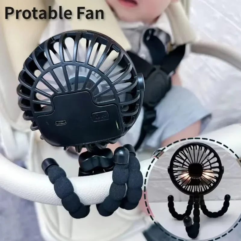 Portable Fan Tripod Adjustable 360 Degree Rotation Baby Stroller Low Decibel Electric Fan USB Charging Suitable for Outdoor Use