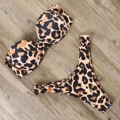 Chic Leopard Print Push Up Bikini Swimsuit Women Sexy G-string Split Micro Bikini 2025 New Spice Girl Bathing Suit 2 Piece Sets