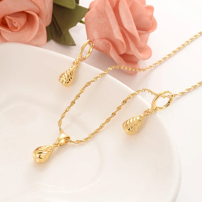 Fashion Gold Color Jewelry for Women Necklace Earrings Set Party Accessories Dubai India Africa Gift