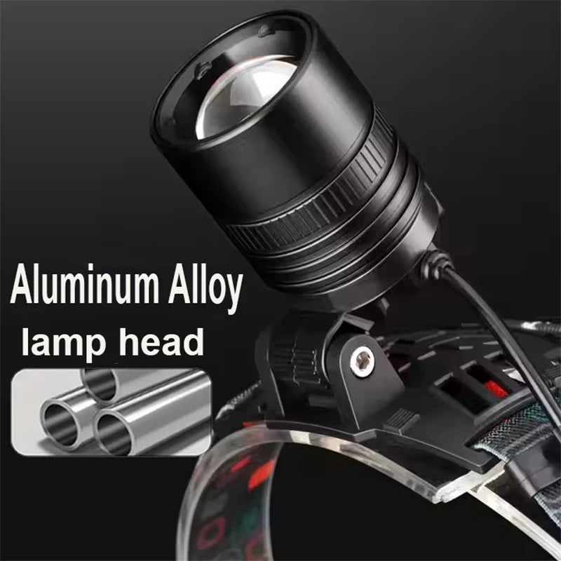 USB Rechargeable Aluminum Alloy Headlamp Super Bright Front Head Lamp 3 Lighting Modes Zoomable Head Lights Forehead Light