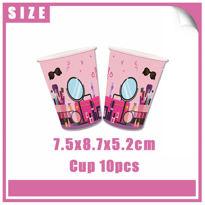 Girl's Birthday Party Supplies  Cosmetics Decorations Background Banners Disposable Cups Plates Knives Forks Spoon Gift Backdrop