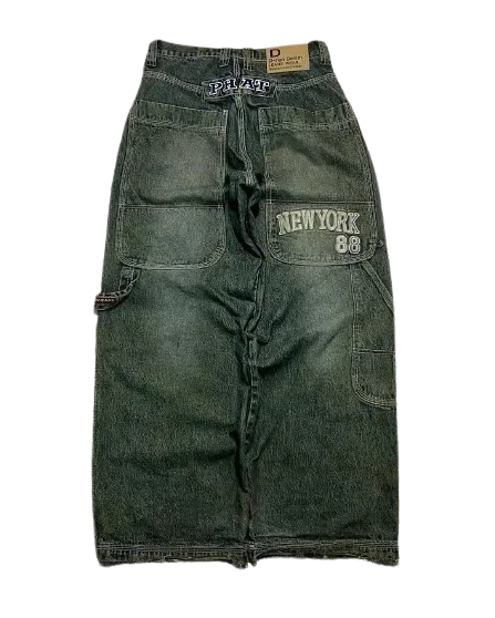 Y2K Gothic Retro Miss Me Boot Cut Jeans Women's Blue Denim Embroidery Cross Pocket Hip Hop Harajuku Wide Pants Street Wear