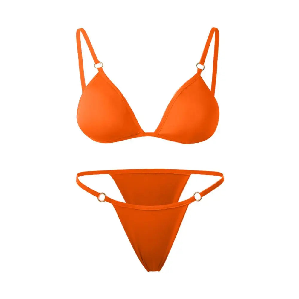 Woman Girl Beach Swimsuit Sexy Low Waist Split Swimwear Solid Color Bikini Set Two Piece Sling Backless Metal Buckle