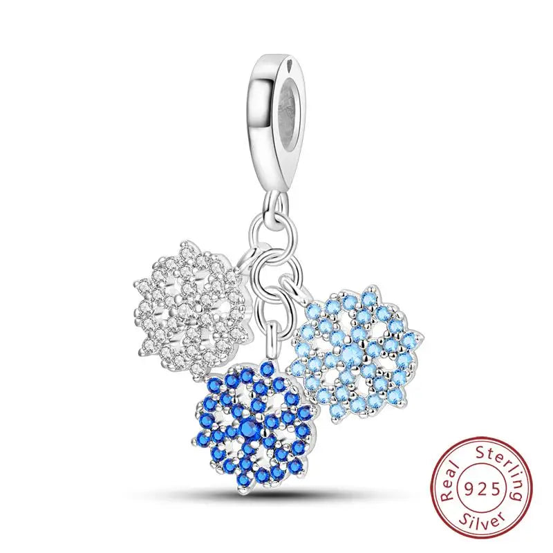 Original 925 Sterling Silver Charms Beads Winter Snowflake Snowman Igloo Penguin Pendant Fit Bracelet Women Jewelry Gift