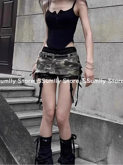 Retro High Street Y2k Denim Mini Skirt Women 2025 Summer American Low Waisted Sexy Hip Skirts Aesthetic Grunge Casual Outfits
