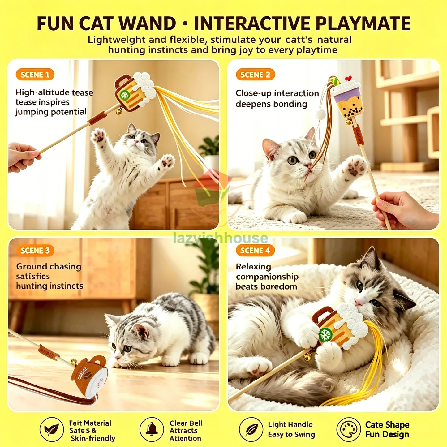Pet Cat Toys Original New Products Cat Teasing Cat Bar Milk Tea Coffee Beer Style Long Tassel Bite Resistant Lovely Pet Toys