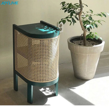 JOYLIVE Modern Minimalist Style Creative Home Homestay Hotel Bedroom Solid Wood Rattan Bedside Table Edge Cabinet Drop-shipping