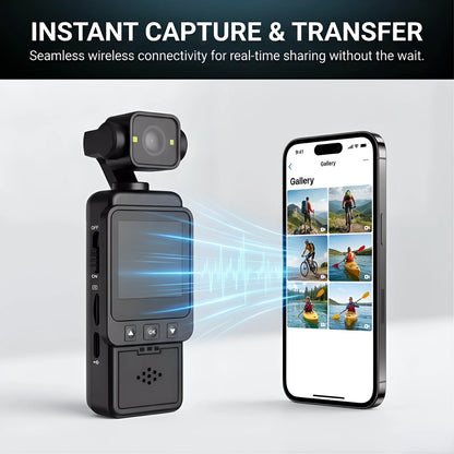 2K WiFi Gimbal Action Camera, 360° Rotatable Lens, Clip-On Wearable Body Cam with Night Vision for Sports Vlogging Cycling