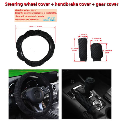 Three-piece three-dimensional breathable massage net car non-slip steering wheel cover, handbrake cover, gearshift cover