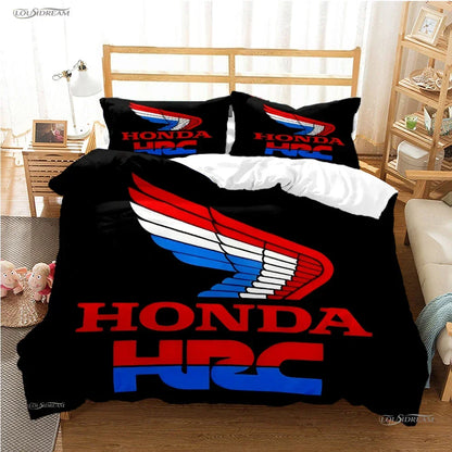 HRC-HONDA Motorcycle logo Duvet Cover Comforter Bedding sets Soft Quilt Cover and Pillowcases for Teens Single/Double/Queen/King