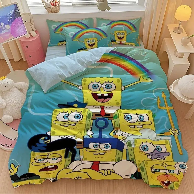 New Anime SpongeBobs Bedding Set Duvet Cover Bed Set Quilt Cover Pillowcase Comforter king Queen Size Boys Adult Bedding Set