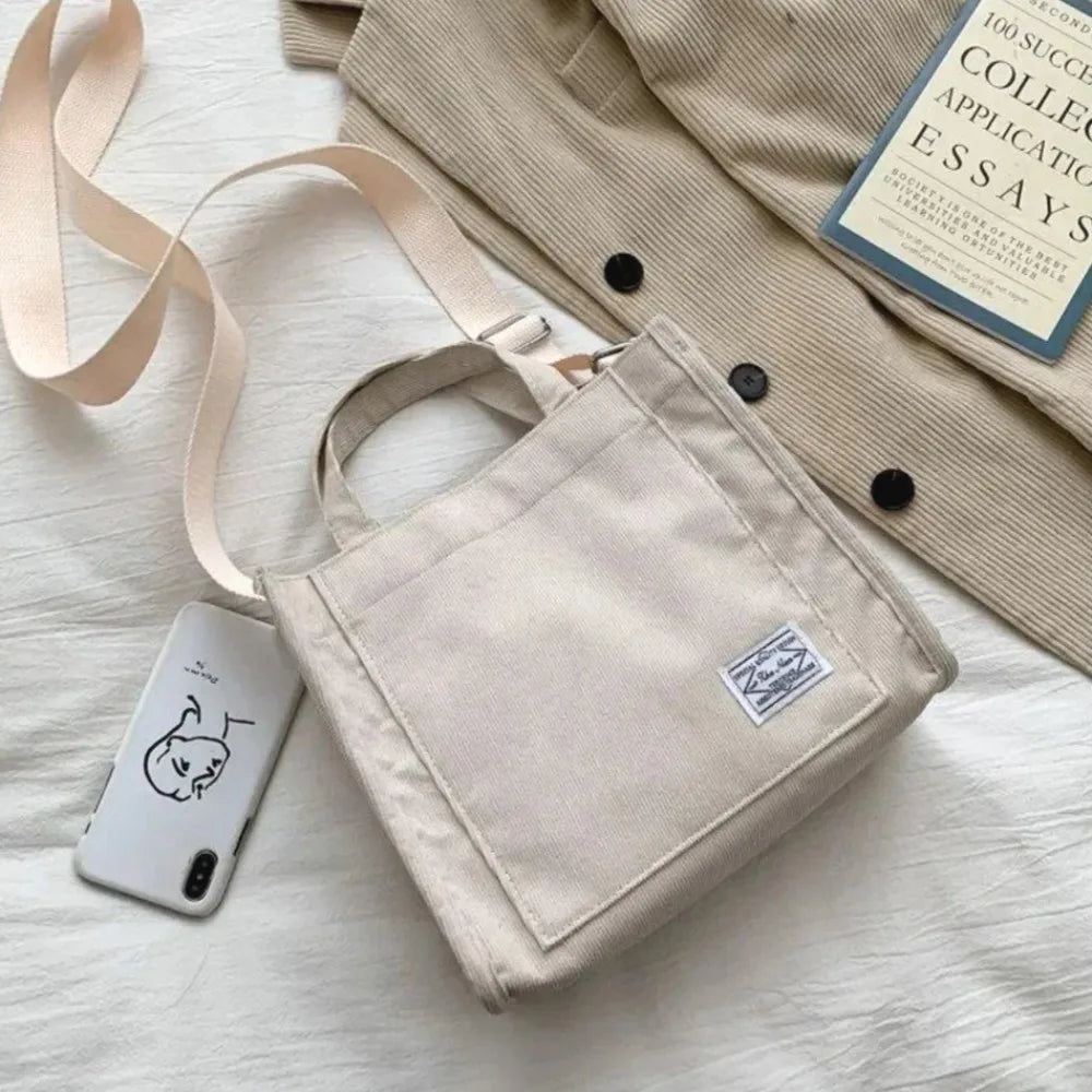 Women's Canvas Casual Tote Bag Retro Art Canvas Crossbody Bags for Women Corduroy Zipper Shoulder Handbags Luxury Designer Sac