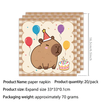 Cute Capybara Birthday Decorations Balloons Backdrop Tablecloth Stickers Cups Plates for Baby Shower Kids Event Party Supplies