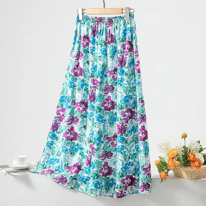 New 2024 Elegant Women Tulle Skirt Korean Fashion Boho Floral A Line Ladies Pleated Skirt Summer Chic High Waist Party Vestidos
