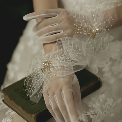 Short Women's Etiquette Dress Gloves Retro Summer Thin Lace Gloves Tea Party Gloves for Wedding Dinner Party