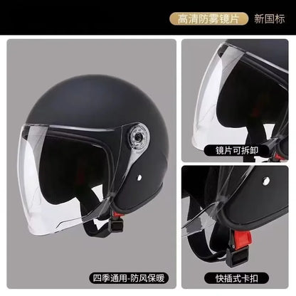 Motorcycle Helmet Men Woman Electric Riding Lens Helmet Four Seasons Comfortable Ventilation Adjustable Safety Helmet