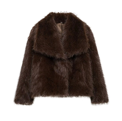 HH 2025 Winter Coats For Women Fashion New Faux Fur Long Sleeves Loose Coat Female Versatile High Street Women's Cardigan