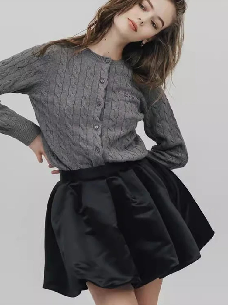 Lautaro Spring Summer Sweet Cute Soft Shiny Satin Mini Bud Skirt Women with Shorts High Waist  Short Luxury Designer Clothes